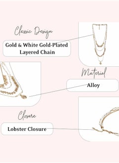 Just Peachy Just Peachy Gold & White Gold-Plated Layered Chain Necklace – Elegant Multi-Tone Design, Lightweight & Comfortable, Hypoallergenic Jewelry for Women, Perfect for Casual & Formal Wear  - Image 4