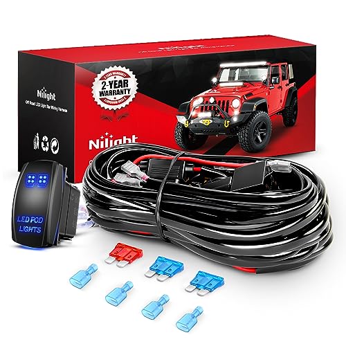 Nilight 16AWG LED POD Lights Wiring Harness Kit LED Light Bar 12V 5Pin Rocker Switch Laser On Off Waterproof Toggle Switch Power Relay Blade Fuse-2 Leads, 2 Years Warranty, Black - Image 1