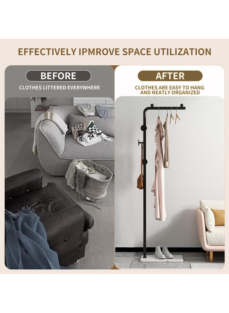 يوڠام علاقة معاطف معدنية قائمة بذاتها مع قاعدة من الرخام الطبيعي بارتفاع 170 سم – حامل معاطف للمداخل مزود بـ 3 خطافات، مناسب للمنزل، غرفة النوم، الفندق، لتعليق المعاطف، القبعات، الأوشحة، الملابس والحقائب - Image 3