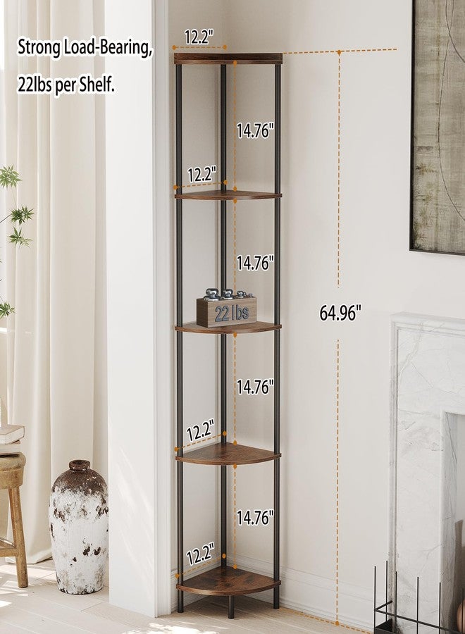 SUNMORY 5 Tier Corner Shelf Stand,Industrial 65" Corner Shelves Display Shelf for Living Room Decor,Wall Corner Bookshelf Multi Unit Organizer,Tall Shelf Plant Stand for Bedroom,Bathroom,Small Space - Image 2