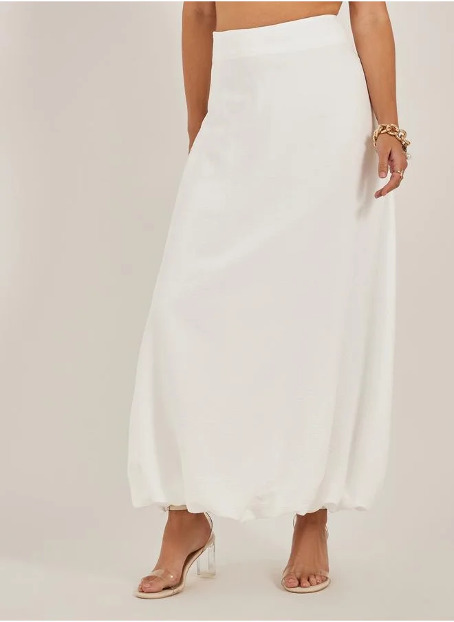 ستايلي Styli Solid Mid-Rise Balloon Hem Maxi Skirt
