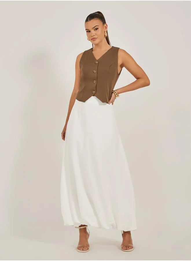 ستايلي Styli Solid Mid-Rise Balloon Hem Maxi Skirt