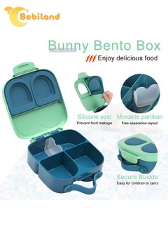 Bebiland Kids Bento Lunch Box Set with Cake Cups, Food Forks, 4 Compartment and Removable Divider, Leak-Proof Toddler Lunch Box Containers, Easy to Clean (Green)  - Image 3