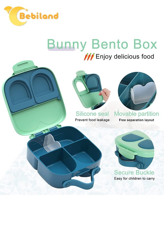 Bebiland Kids Bento Lunch Box Set with Cake Cups, Food Forks, 4 Compartment and Removable Divider, Leak-Proof Toddler Lunch Box Containers, Easy to Clean (Green)  - Image 3