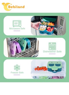 Bebiland Kids Bento Lunch Box Set with Cake Cups, Food Forks, 4 Compartment and Removable Divider, Leak-Proof Toddler Lunch Box Containers, Easy to Clean (Green)  - Image 5