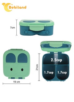 Bebiland Kids Bento Lunch Box Set with Cake Cups, Food Forks, 4 Compartment and Removable Divider, Leak-Proof Toddler Lunch Box Containers, Easy to Clean (Green)  - Image 2