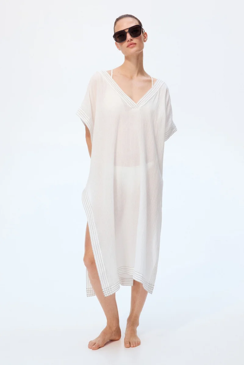 اتش اند ام قفطان للشاطئ من مزيج الكتان