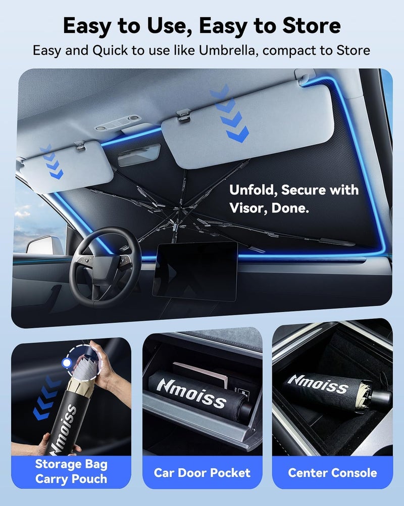 Nmoiss Windshield Sun Shade Umbrella for Ram - [Vinyl Coating Heat Shield] Protect Car from Sun Rays & Heat Damage Keep Cool and Protect Interior, Spring Structure Edge - Image 4