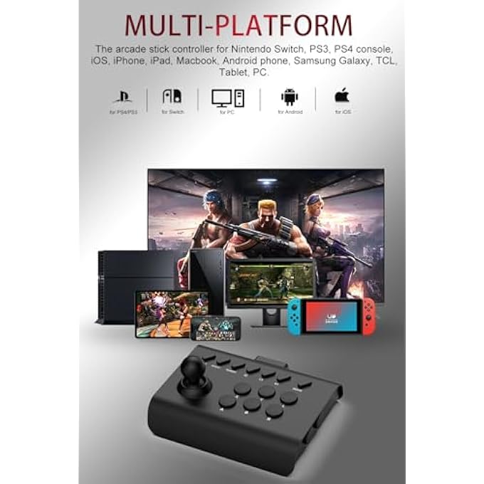 arVin ARCADE FIGHT STICK JOYSTICK GAME CONTROLLER FOR IPHONE IOS ANDROID PC FIGHTING STICK FOR NINTENDO SWITCH/PS3/PS4 ARCADE ROCKER GAMEPAD WITH TURBO & MARCO FOR EMULATORS/CLOUD/PS REMOTE PLAY/STEAM - Image 2