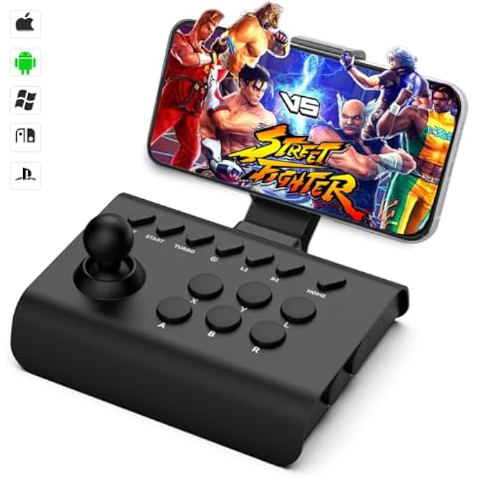 arVin ARCADE FIGHT STICK JOYSTICK GAME CONTROLLER FOR IPHONE IOS ANDROID PC FIGHTING STICK FOR NINTENDO SWITCH/PS3/PS4 ARCADE ROCKER GAMEPAD WITH TURBO & MARCO FOR EMULATORS/CLOUD/PS REMOTE PLAY/STEAM - Image 1