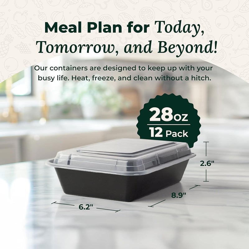 Enther Meal Prep Containers 12 Pack 1 Compartment Single Lids Food Storage Bento BPA Free | Stackable | Reusable Lunch Boxes, Microwave/Dishwasher/Freezer Safe Portion Control (28 oz) - Image 2