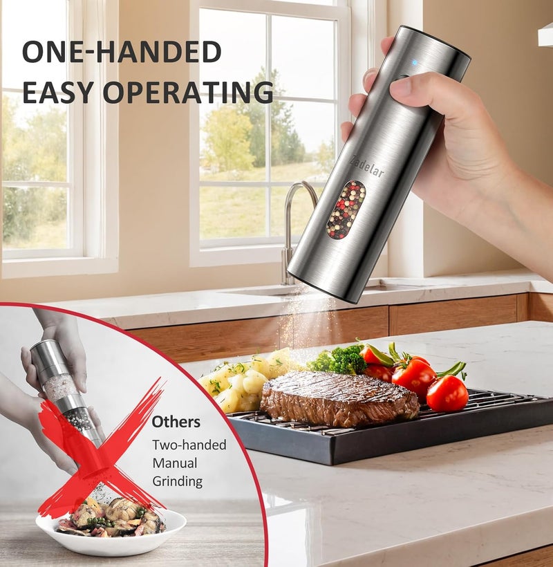 Zadelar Salt and Pepper Grinder Set Electric,Rechargeable Salt and Pepper Shakers Stainless Steel with USB C Dual Charging Base,Upgraded Large Capacity,Adjustable Coarseness,LED Light,Ideal for Mom - Image 4