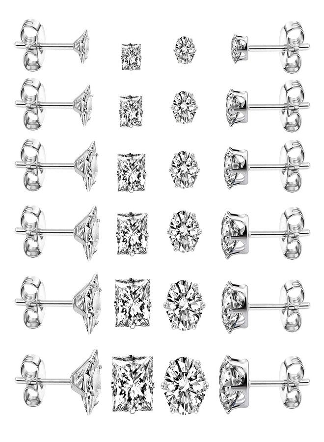 LUCKYPADS Stud Earrings Set LUCKYPADS 12 Pairs Stud Earrings for Women Hypoallergenic Stainless Steel Stud Earrings Pack Men Earrings Stud with Cubic Zirconia - Image 1