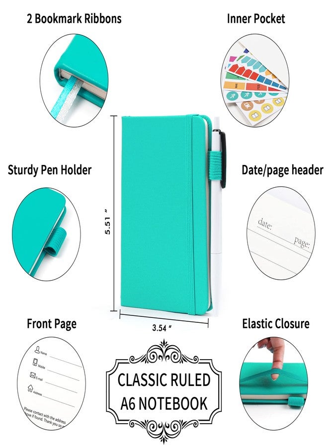 feela 3 Pack Pocket Small Notebook Journals, Mini Cute Memo Notepad Hardcover College Ruled Lined Journals with Pen Holder for Women Girls Office School, with 3 Black Pens, 3.5”x 5.5”, A6, Light Blue - Image 2