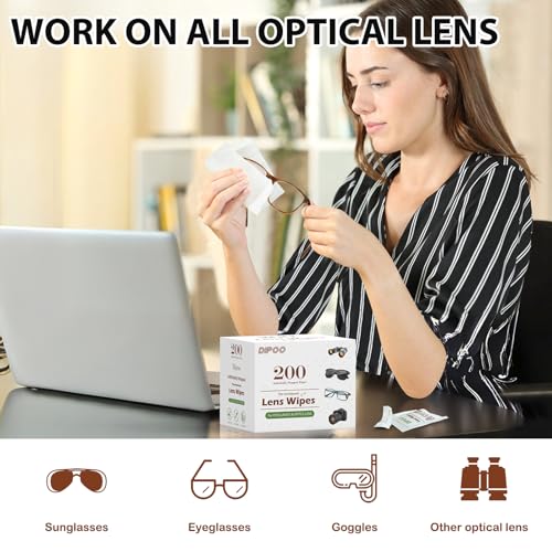 Dipoo 200 Count Lens Wipes for Eyeglasses, Eye Glasses Cleaner Wipes Pre-moistened Individually Wrapped Sracth-Free Streak-Free Eyeglasses Cleaning for Sunglass, Camera Lens, Goggles - Image 2