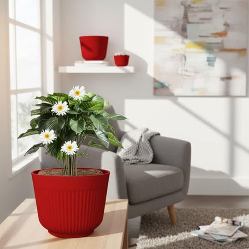 IMAGINEA Pack of 2 | 12Inch Plastic Flower Pots for Indoor & Outdoor Terrace, Garden Plants Decorative Planters Big Size Planters Durable & Lightweight (Red) - Image 5