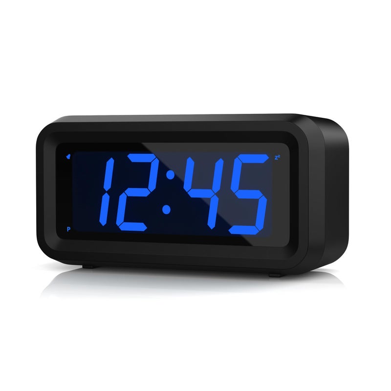 KWANWA Small Digital Alarm Clock 12inch Dark Blue LED Digits Adjustable Brightness Dim Night Model 12H24H Battery Operated Wall Mount Snooze Clock for Kids Bedroom Small Travel Clock