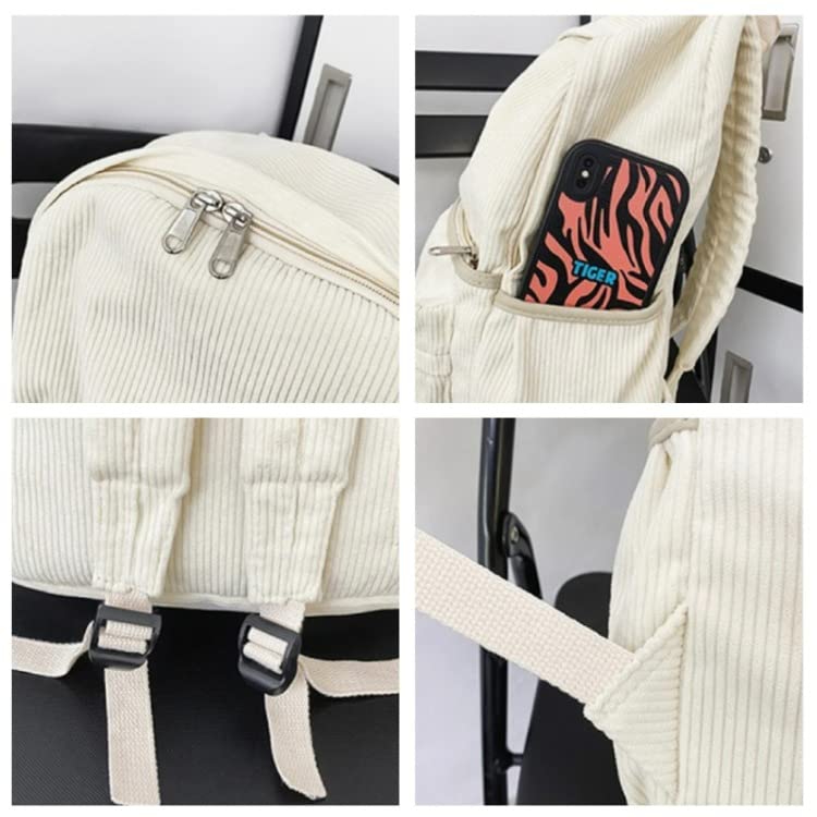 MININAI Preppy Corduroy Aesthetic Backpack 15.6 inch Laptop College Backpack Cute Book Bag Travel Rucksack Daypack (One Size,Green) - Image 5