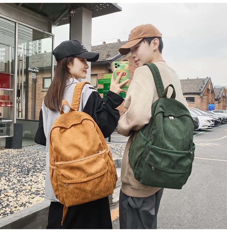 MININAI Preppy Corduroy Aesthetic Backpack 15.6 inch Laptop College Backpack Cute Book Bag Travel Rucksack Daypack (One Size,Green) - Image 3