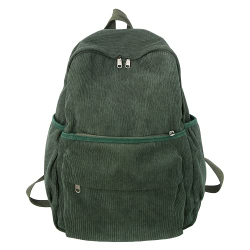 MININAI Preppy Corduroy Aesthetic Backpack 15.6 inch Laptop College Backpack Cute Book Bag Travel Rucksack Daypack (One Size,Green) - Image 1