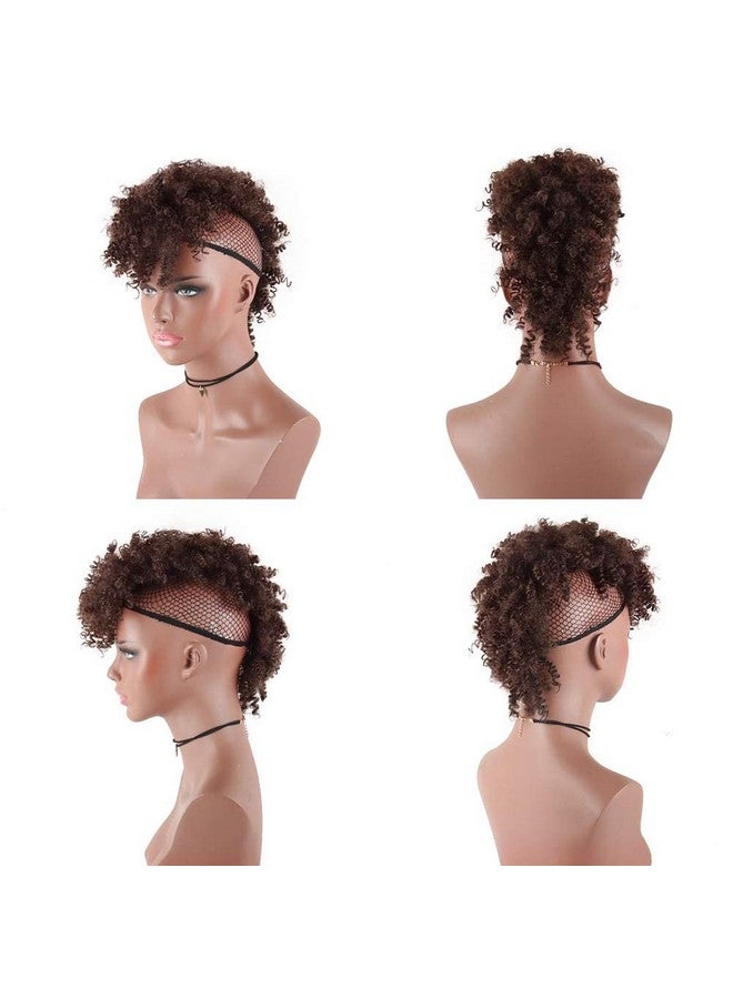 Aisaide High Puff Afro Mohawk Ponytail Short Kinky Curly Ponytail Extension,Mohawk Kinky Synthetic Hair Bun with Bangs,Wrap Updo Clip in Hair Extensions with Six Clips and Two Comb - Image 2