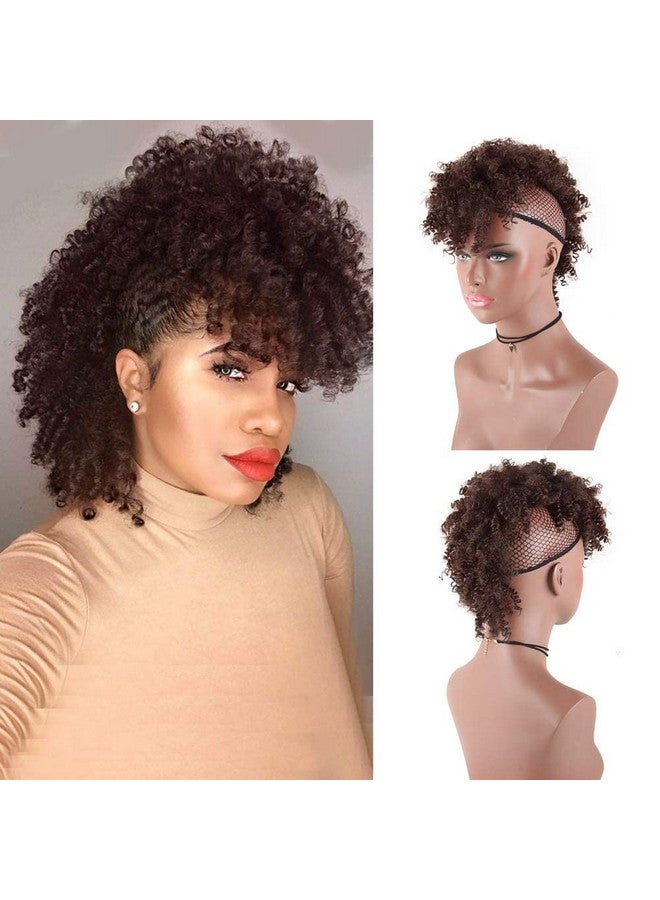Aisaide High Puff Afro Mohawk Ponytail Short Kinky Curly Ponytail Extension,Mohawk Kinky Synthetic Hair Bun with Bangs,Wrap Updo Clip in Hair Extensions with Six Clips and Two Comb - Image 1