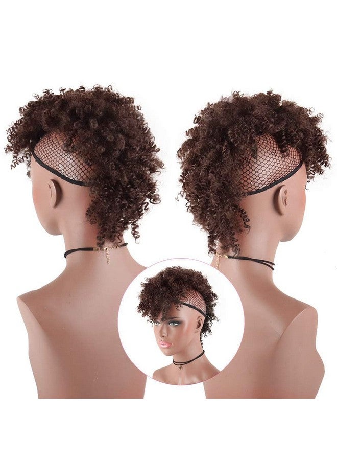 Aisaide High Puff Afro Mohawk Ponytail Short Kinky Curly Ponytail Extension,Mohawk Kinky Synthetic Hair Bun with Bangs,Wrap Updo Clip in Hair Extensions with Six Clips and Two Comb - Image 4