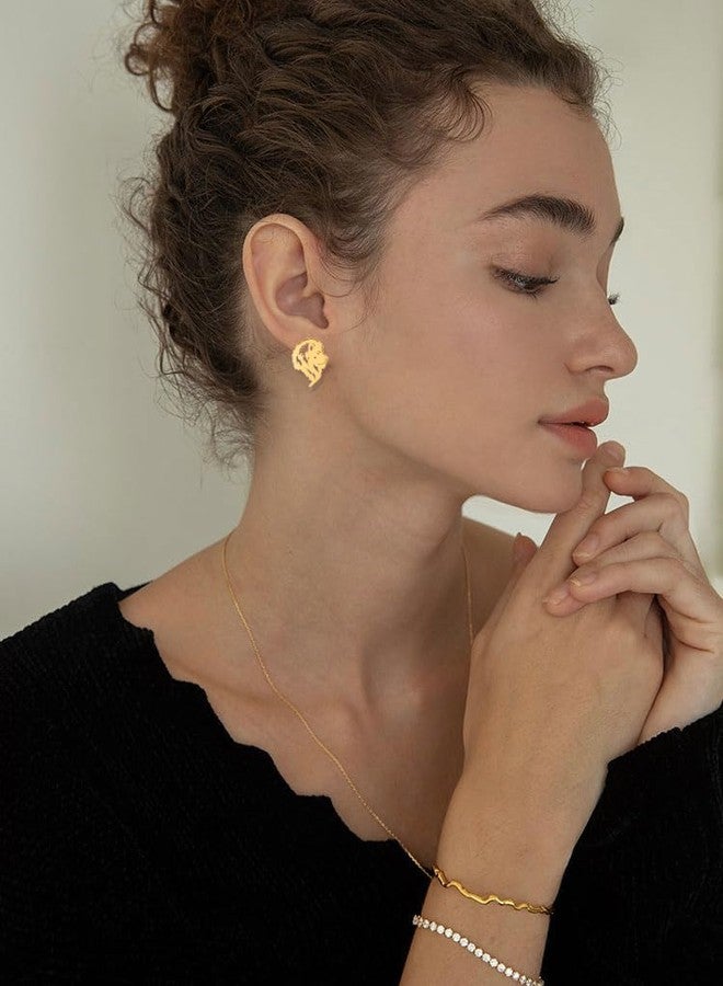 OIDIMS Punk Crown Lion Head Stud Earrings Stainless Steel Tiny Cute Small Animal Minimalist Hollow Pierced Studs Holiday Vacation Earring Gothic Jewelry Gifts for Women Men Hypoallergenic Birthday (Gold-Tone) - Image 3