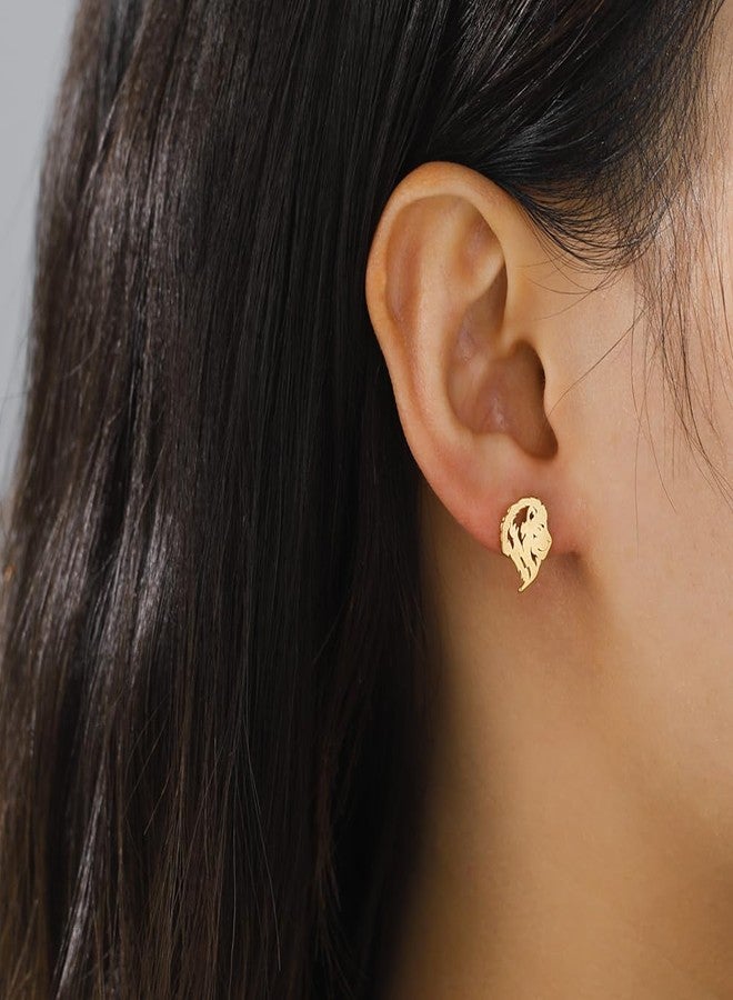 OIDIMS Punk Crown Lion Head Stud Earrings Stainless Steel Tiny Cute Small Animal Minimalist Hollow Pierced Studs Holiday Vacation Earring Gothic Jewelry Gifts for Women Men Hypoallergenic Birthday (Gold-Tone) - Image 2