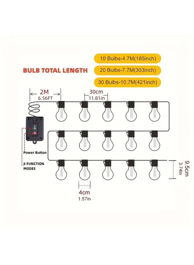 421.26 Inch 30 LED Solar String Lights Warm White 8 Modes Outdoor Waterproof - Image 4