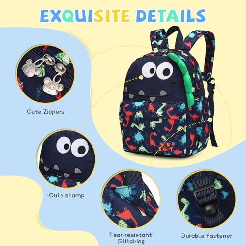 SUN EIGHT Preschool Toddler Kids Backpack Small 3D Cartoon Dinosaur Lunch Daycare School Bookbag Animal Travel Bags for Boy For 25 Years oldCute Dinosaur - Image 3