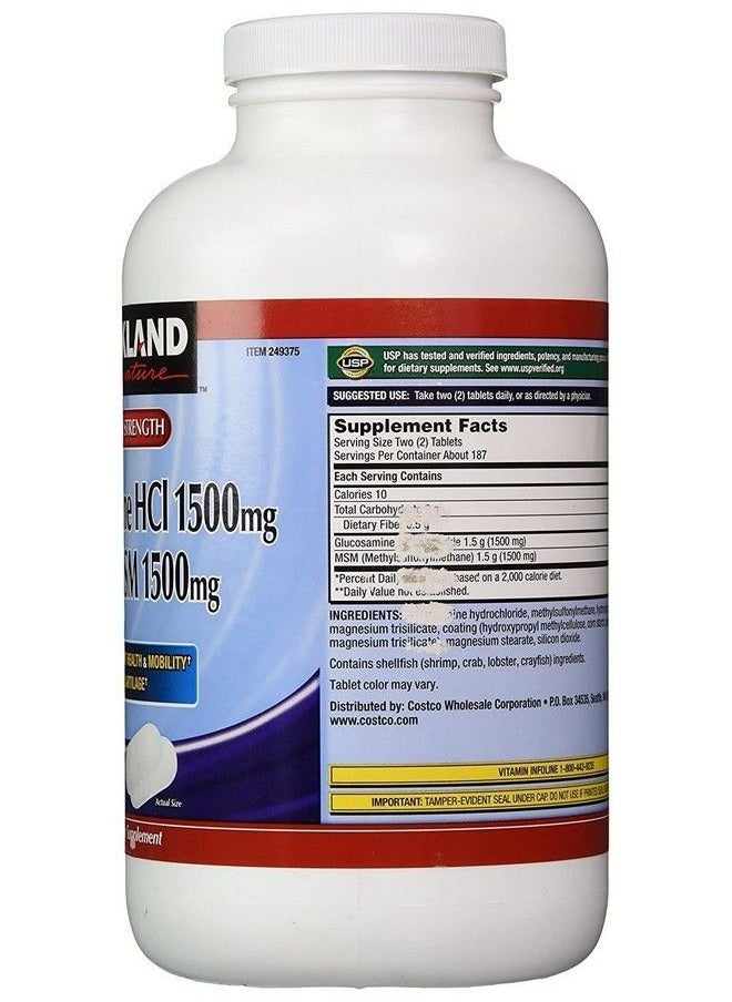 Kirkland Signature - Extra Strength Glucosamine Hci 1500Mg With Msm 1500 Mg 375Count Tablets (Multi Pack Of 2) - Image 1