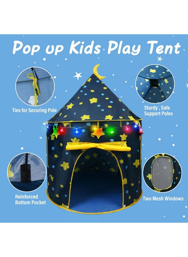 LotFancy Play Tent for Boys, with Star Lights and Storage Carrying Bag, Pop Up Play Tent House for Kids Toddlers, Indoor and Outdoor Use, Foldable, Portable, Blue - Image 3