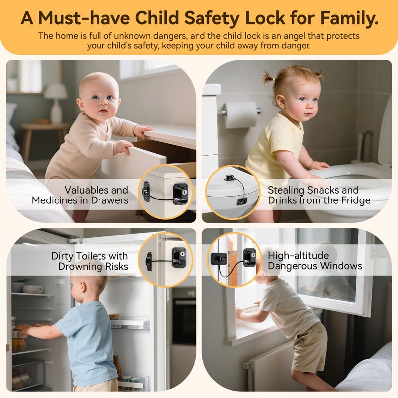 Wilbeva 2 Pack Refrigerator Lock for Kids, Toddlers and Adults, Child Proof Fridge Door Lock with Keys for Kitchen Freezer, Air Oven Air Fryer, Cabinets and Drawers, Windows, Doors (B-Black-2 Pack) - Image 3