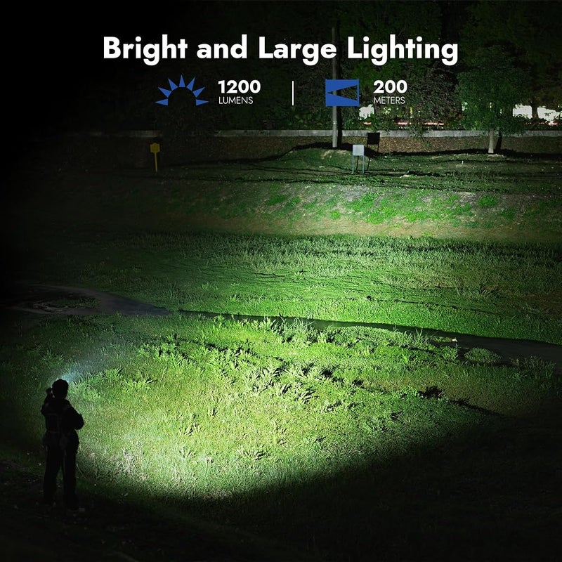 وبين مصباح يدوي قابل لإعادة الشحن WUBEN L50 بتقنية LED، سعة 1200 لومن، مصباح تكتيكي قوي بـ 5 أوضاع إضاءة، مناسب للبحث، التخييم، الطوارئ، وهدايا للرجال (عبوتين) - Image 2