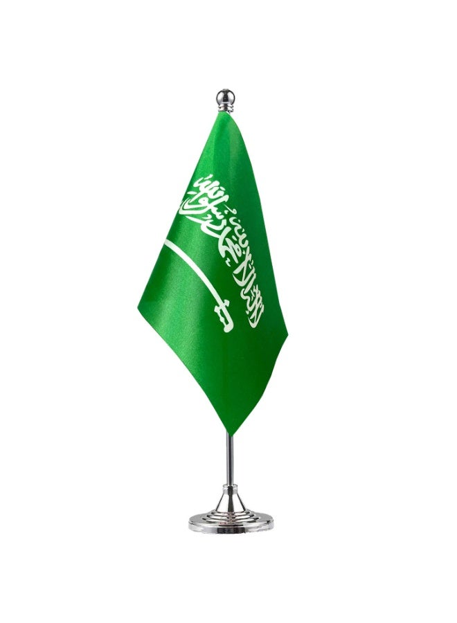 سلاسة علم المملكة العربية السعودية من SLASA – علم صغير للمكتب مع قاعدة حامل، زخرفة للمهرجانات والحفلات، تزيين المكتب والمنزل – 13.97 × 20.83 سم - Image 1