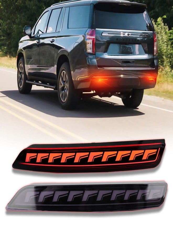 GEEGEETOP Red Lens Rear Fog Bumper Reflector Brake Tail Sequential Flash Signal LED Lights Lamp Compatible with Chevrolet Chevy Suburban 2021 2022 2023 2024 Aftermarked Light kit Accessories (SMOKED) - Image 1