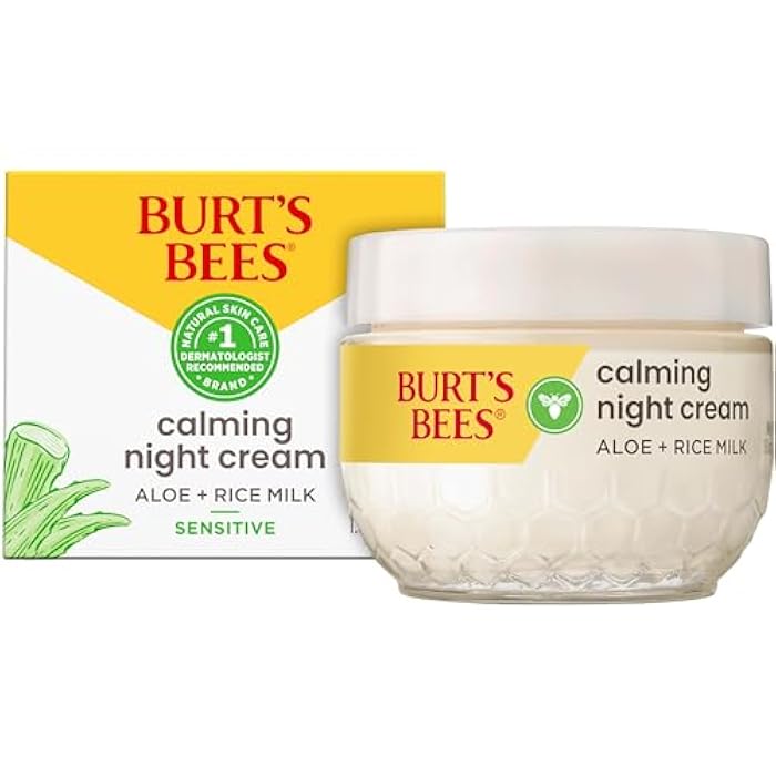 Burt's Bees Calming Night Cream With Aloe and Rice Milk, Face Moisturizer For Sensitive Skin Infuses Skin With Moisture While You Sleep, 98.8 Percent Natural Origin Skin Care, 1.8 oz. Tub - Image 1