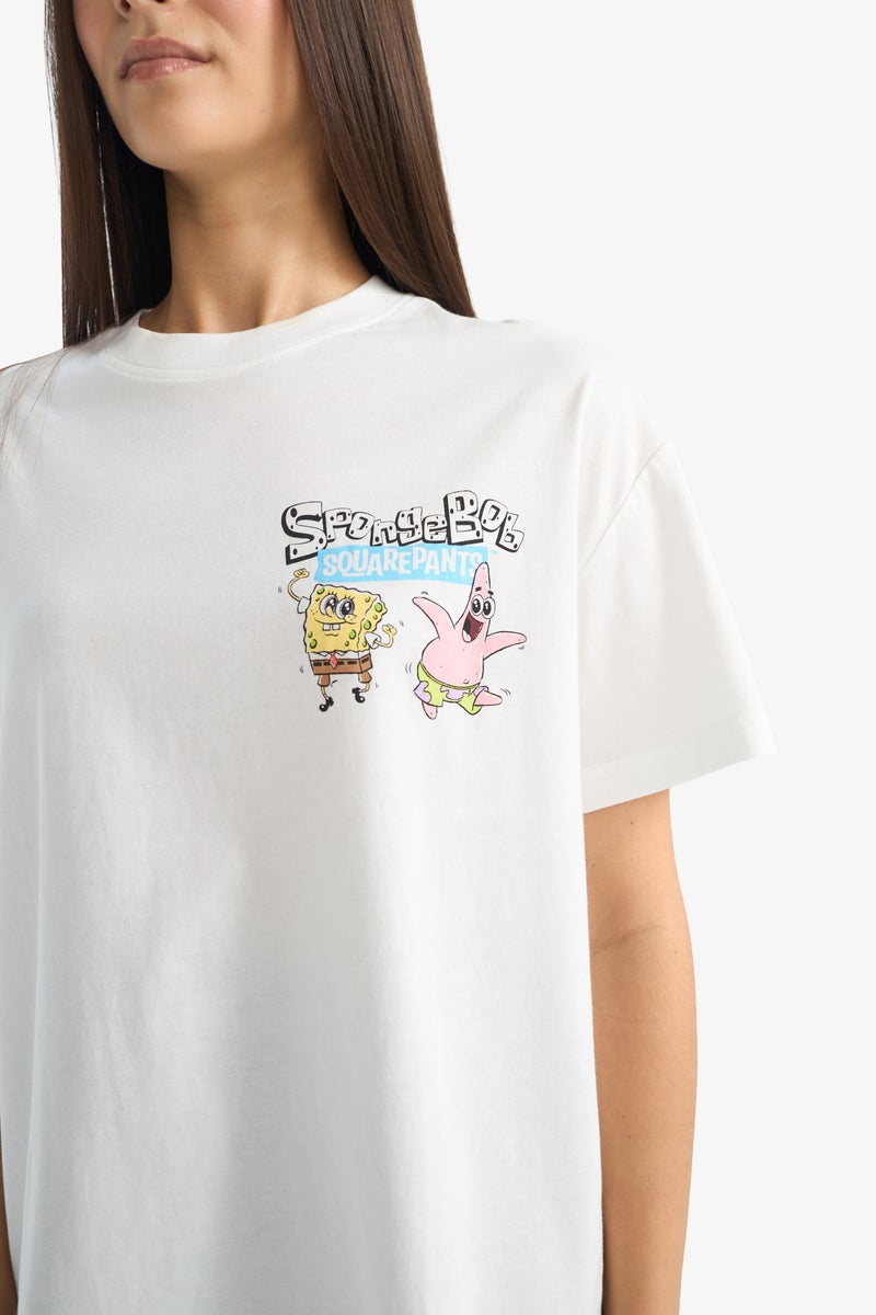 DeFacto White Woman SpongeBob Oversize Fit Printed Short Sleeve T-Shirt Casual - Image 4