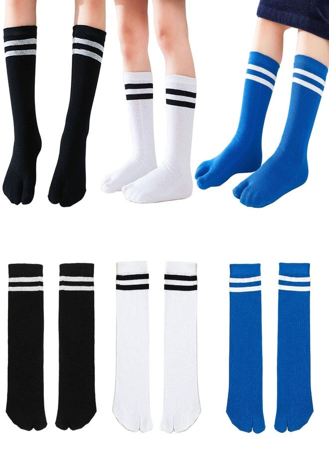 بورسيو ستار جوارب Pursuestar القطنية ذات إصبعين بتصميم تابي مقسوم على شكل حرف V، جوارب رياضية طويلة مخططة تصل إلى منتصف الساق، مناسبة للأطفال من عمر سنتين إلى 12 سنة. - Image 1