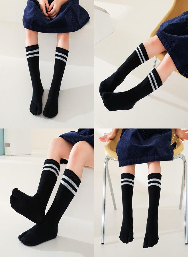 بورسيو ستار جوارب Pursuestar القطنية ذات إصبعين بتصميم تابي مقسوم على شكل حرف V، جوارب رياضية طويلة مخططة تصل إلى منتصف الساق، مناسبة للأطفال من عمر سنتين إلى 12 سنة. - Image 2