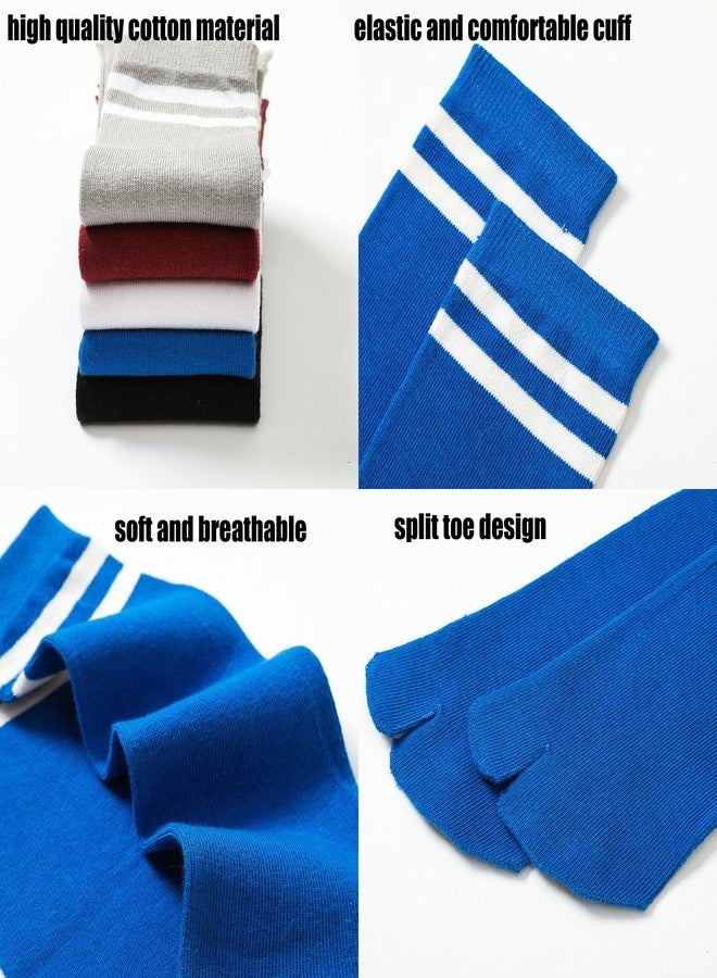 بورسيو ستار جوارب Pursuestar القطنية ذات إصبعين بتصميم تابي مقسوم على شكل حرف V، جوارب رياضية طويلة مخططة تصل إلى منتصف الساق، مناسبة للأطفال من عمر سنتين إلى 12 سنة. - Image 5