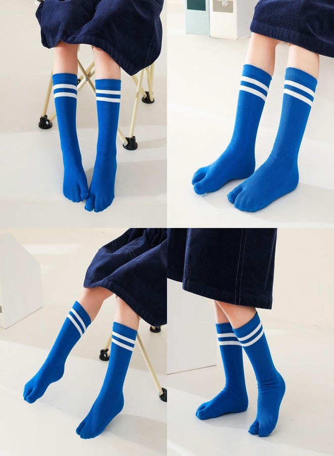 بورسيو ستار جوارب Pursuestar القطنية ذات إصبعين بتصميم تابي مقسوم على شكل حرف V، جوارب رياضية طويلة مخططة تصل إلى منتصف الساق، مناسبة للأطفال من عمر سنتين إلى 12 سنة. - Image 4