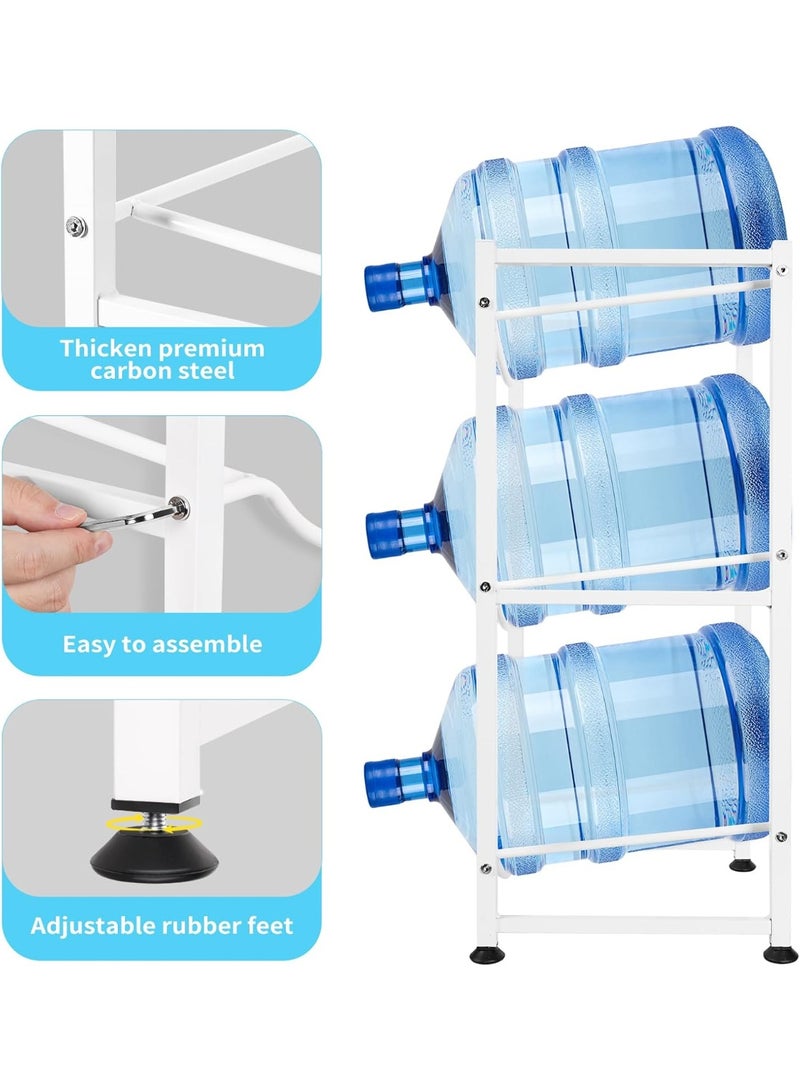 بلومنغ تايم حامل زجاجات مياه بثلاث طبقات للمنزل والمكتب والمطبخ، منظم تخزين، حامل زجاجات سعة 5 جالون، سهل التركيب (3T-أبيض) - Image 5