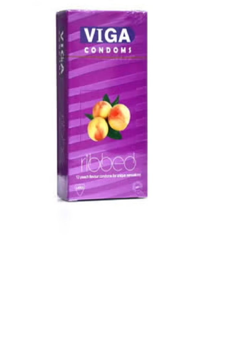 Viga Condoms Ribbed 12 Peach Flavour Condoms