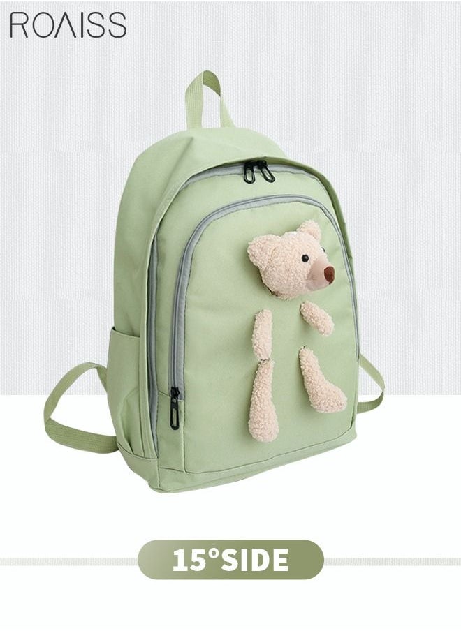 NIBEMINENT - 4 Pcs Casual Doll Backpack Set Cute Bear Sweet Large Capacity Canvas Schoolbag Crossbody Sling Bag Totes Pencil Case for Kids Girls Middle School Students Green - Image 1