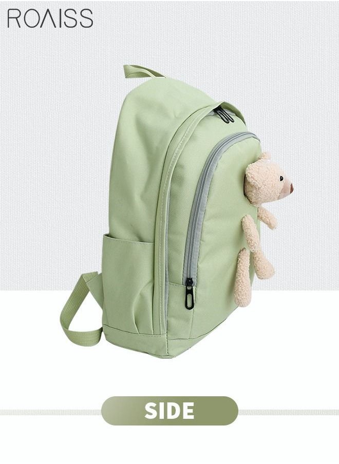 NIBEMINENT - 4 Pcs Casual Doll Backpack Set Cute Bear Sweet Large Capacity Canvas Schoolbag Crossbody Sling Bag Totes Pencil Case for Kids Girls Middle School Students Green - Image 1