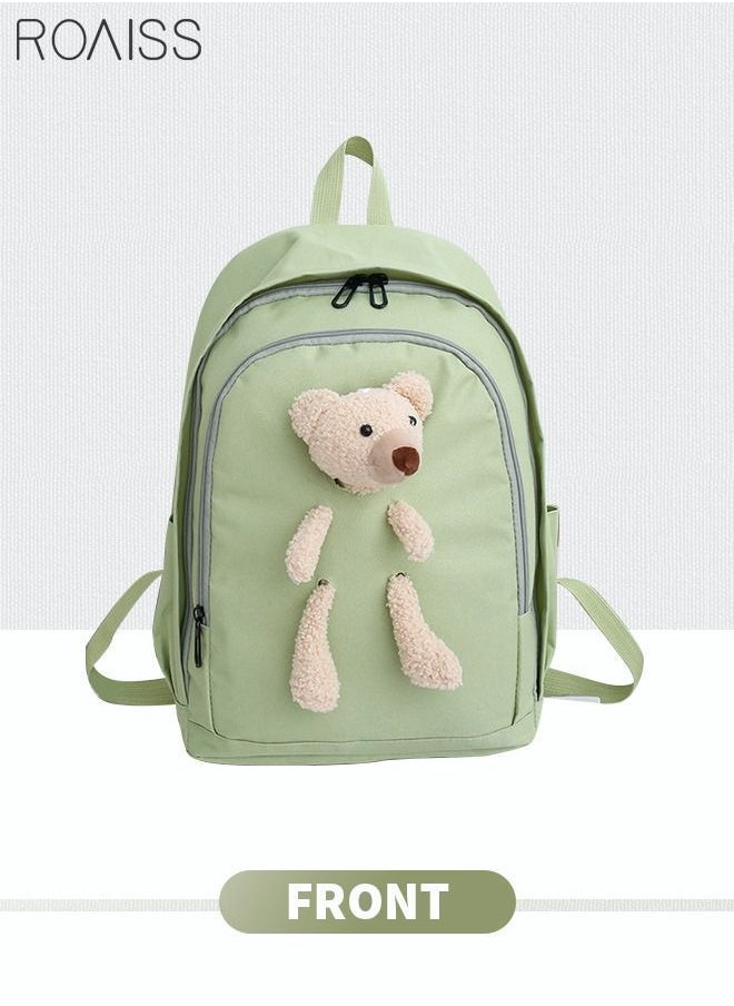 NIBEMINENT - 4 Pcs Casual Doll Backpack Set Cute Bear Sweet Large Capacity Canvas Schoolbag Crossbody Sling Bag Totes Pencil Case for Kids Girls Middle School Students Green - Image 1