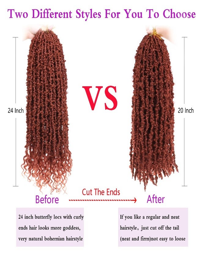 ZRQ 24 Inch 6 Packs Butterfly Locs Crochet Hair With Curly Ends Copper Red Goddess Locs Long Butterfly Faux Locs Ginger Distressed Butterfly Locs Synthetic Hair (24 Inch, 350#) - Image 2