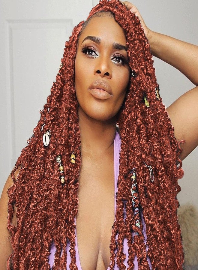 ZRQ 24 Inch 6 Packs Butterfly Locs Crochet Hair With Curly Ends Copper Red Goddess Locs Long Butterfly Faux Locs Ginger Distressed Butterfly Locs Synthetic Hair (24 Inch, 350#) - Image 1